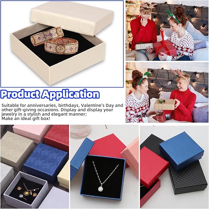 Glarks 12Pcs 3.5x3.5x1 Inch Beige Cardboard Paper Jewelry Gift Boxes with Scissors and Ribbon Set, Bracelets Bangle Necklace Earring Gift Case for Birthday Wedding Jewelry Storage Packaging Display