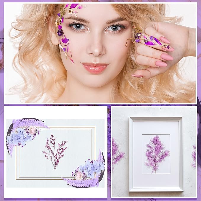 Woanger 2 Boxes Dried Purple Flowers Dried Flower for Resin Crafts Real Natural Leaves Petals 13 Types Pressed Flowers for DIY Candle Nails Making Jewelry Scrapbooking Soap Wedding Home Decor