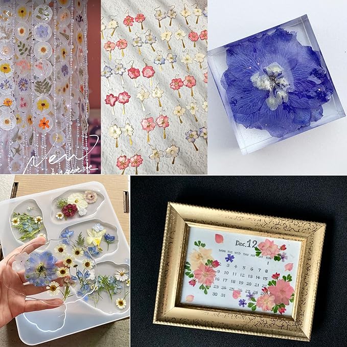 48Pcs Lankspur Dried Pressed Flowers for Crafts,Xinxinran Dry Edible Flower for Cake Decorating,Resin Molds,Bookmark,Jewelry Molds,Candle Making Supplies,Soap,Frame(8 Color)