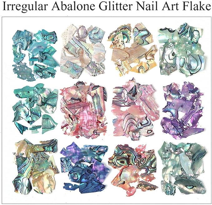 Abalone Seashell Nail Art Slices, Holographic 3D Mermaid Irregular Nail Art Glitter Flakes, Ocean Beach Shell Nail Sequins Supplies for Women Girls Manicure Sparkly Decoration, DIY Resin Nail Art Tips