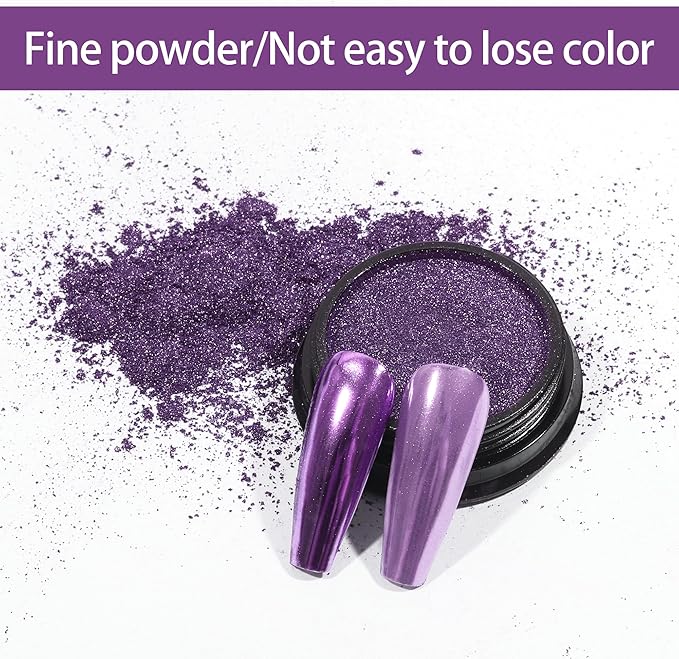 Artdone Chrome Nail Powder, Dark Purple Iridescent Aurora Powder Metallic Mirror Effect Pigment Pearlescent Mermaid Pigment Pearl Glitter Dust Kit, Nail Art Decoration, Resin Craft