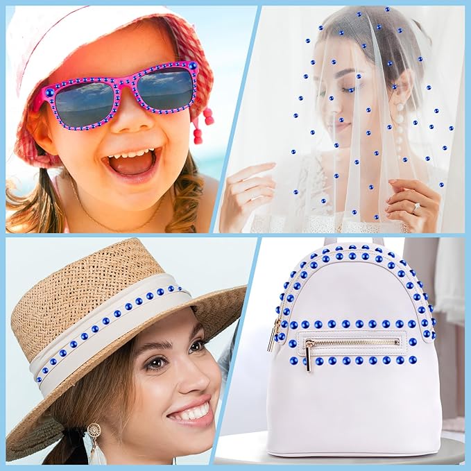 NACHLYNN 6480 Pcs Flat Back Pearl 7 Sizes Half Round Beads Blue for Crafts Embellishment Shoes Clothes Bags DIY Making