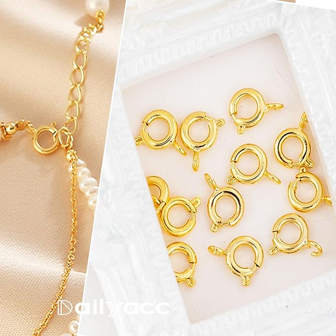 Spring Clasps Sterling Silver with Open Jump Rings Gold Necklace Clasps and Closures for Jewelry making,Made in Italy
