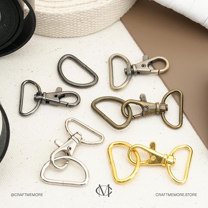 CRAFTMEMORE Swivel Trigger Snap Hooks Classic Lobster Clasps with D-Rings for Purse Strap Lanyard Leather Craft 10 Sets CSD1 (1 Inch, Gunmetal)