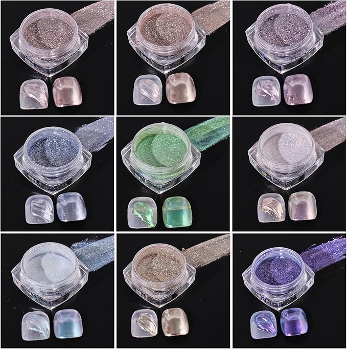 Metallic Chrome Nail Powder Kits 21 Jars Fantasy Mirror Nail Art Glitter Magic Chrome Effect Elegant Gold Pink Green Rubbing Pigment DIY Decoration for Gel Polish Nails Supplies