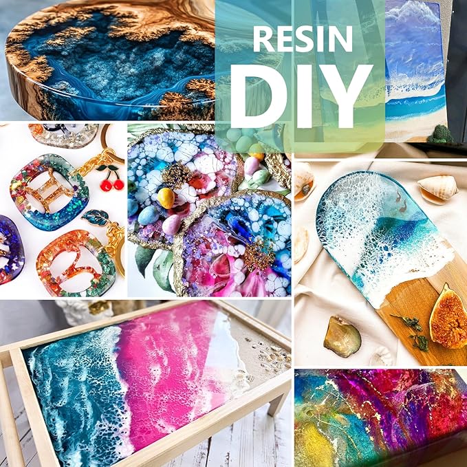 OcePor Epoxy Resin 1 Gallon - Clear Epoxy Resin Kit with 16 Pigments and 8 Colors of Mica Powders - No Yellowing No Bubble Casting Resina for Art Crafts, Jewelry Making & Resina Molds(1/2 Gallon x 2)