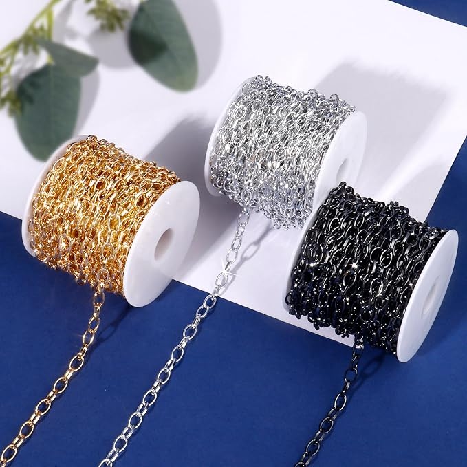 33FT Silver Paperclip Chain for Jewelry Making 5MM Silver Plated Aluminum Oval Link Chain Roll Bulk for DIY Crafts Jewelry Making