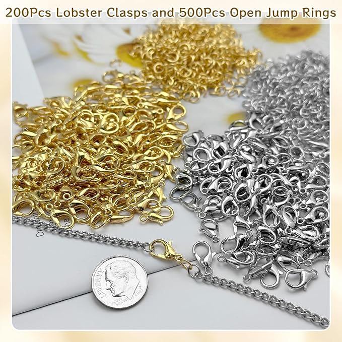 MKCYD 700Pcs Lobster Claw Clasps and Open Jump Rings Set, 14K Gold and Silver Necklace Clasps and Closures Lobster Parrot Trigger Clasp for Jewelry Making