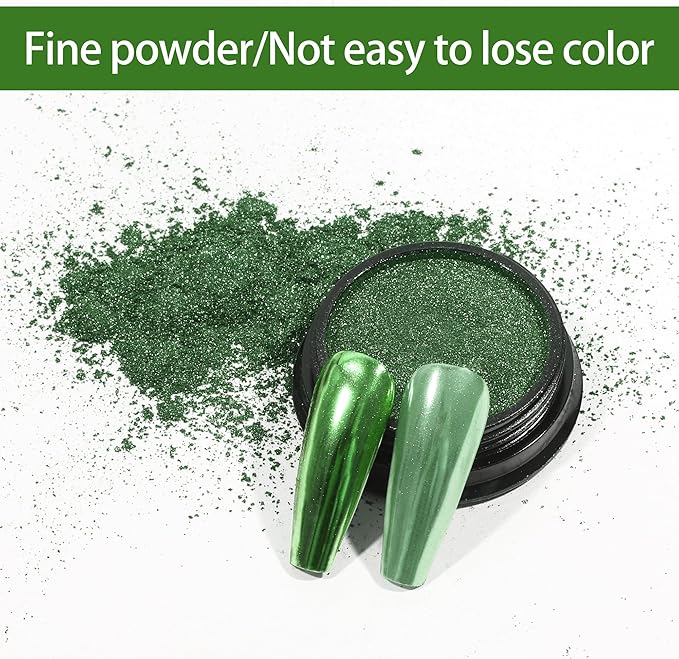 Artdone Chrome Nail Powder, Dark Green Iridescent Aurora Powder Metallic Mirror Effect Pigment Pearlescent Mermaid Pigment Pearl Glitter Dust Kit, Nail Art Decoration, Resin Craft