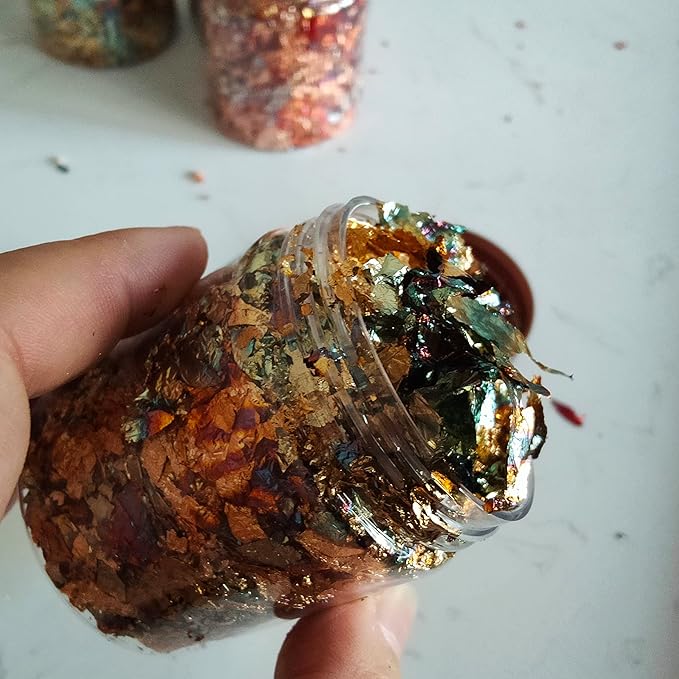 JINRUISI Gilding Flakes Variegated Gold Foils Leaf Flakes Gilding Craft Paper Decoration Art Supplies (Gold Green)