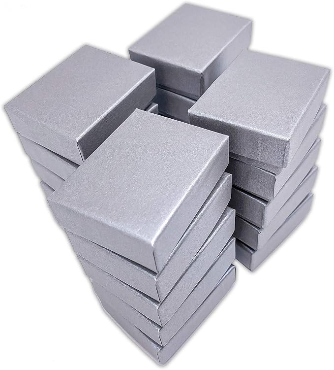 TheDisplayGuys - 25-Pack #11 Cotton Filled Cardboard Paper Jewelry Boxes Gift Case - Pearl Gray (2.1" x 1.8" x 0.8") - for Shipping or Storage