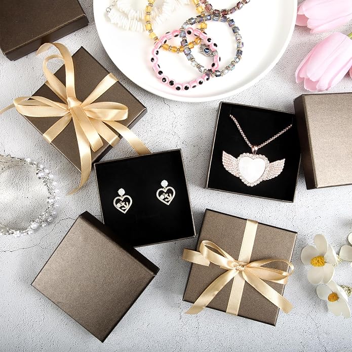 Tenceur 100 Pcs Valentines Jewelry Gift Boxes Bulk Kraft Jewelry Cardboard Box for Necklace Earring Bracelet Storage Package