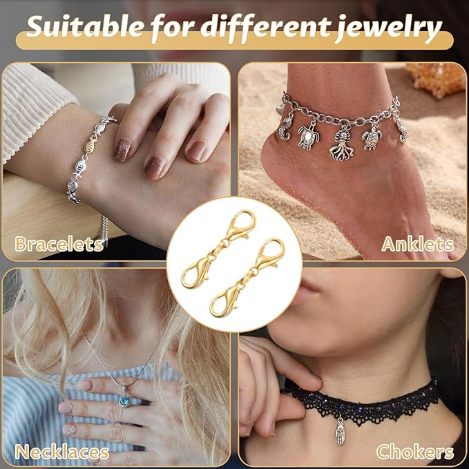 10 Pcs Double Lobster Clasp Necklace Chain Extenders Bracelet Clasp Connector Gold Lobster Claw Clasps Double Opening Jewelry Clasps for DIY Jewelry Making