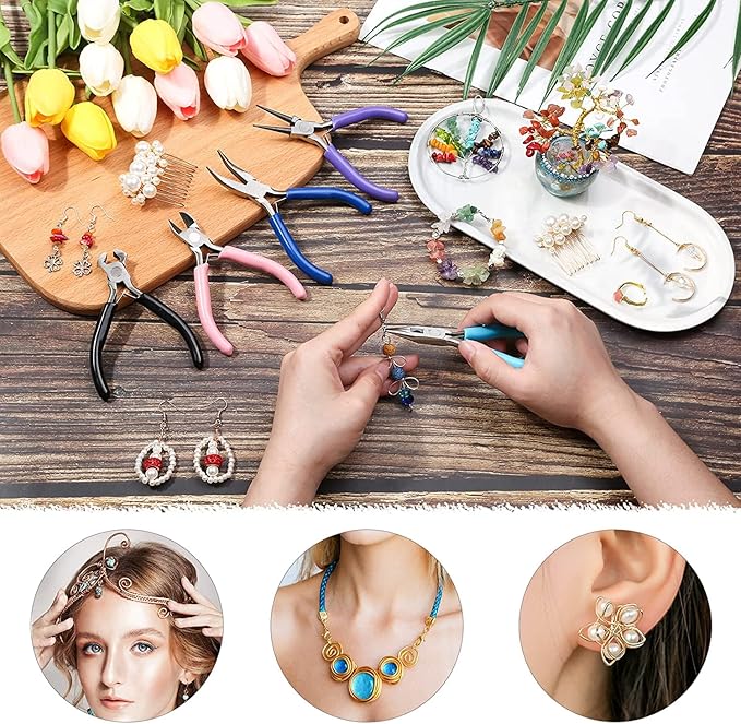 5 Packs Jewelry Pliers Set, Making Tools With Needle/Round/Chain/Bent/Zipper Pliers, Supplies Repair/Cut Kits for Crafting