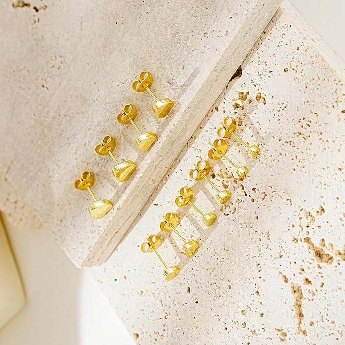 JINERA 5 Pairs Stud Earrings for Women 14K Plated Gold/Silver Pearl Ball Small Stud Earrings Set Cartilage Piercing Hypoallergenic Lightweight Flatback Earrings Jewelry Gifts for Women