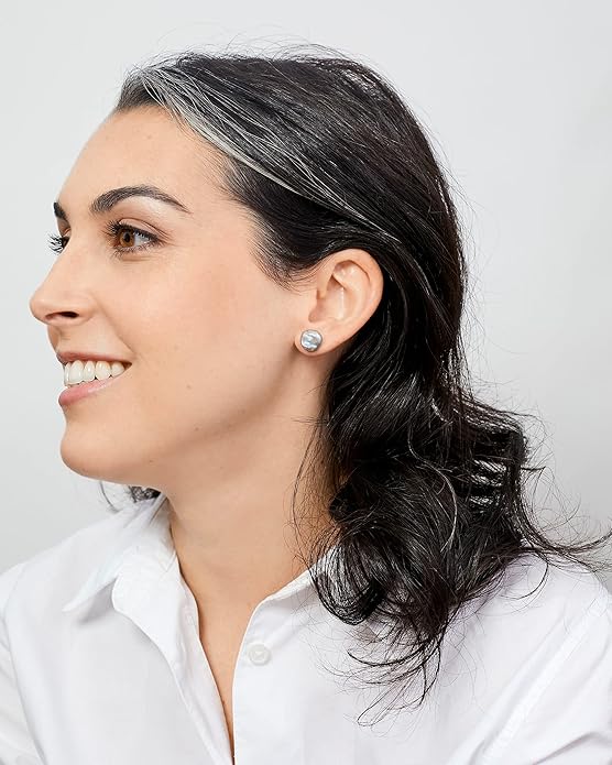 Woman Pearl Earrings Freshwater Cultured Keshi Pearls in White and Gray by SECRET & YOU | Sterling Silver 925 | Available in 10 sizes from 7-8 mm to 15-16 mm