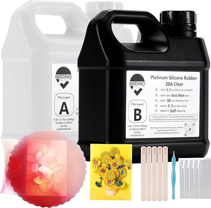 BBDINO Silicone Mold Making Kit, Mold Making Silicone 20A Translucent 4.4 lbs, Liquid Silicone for Mold Making 1:1 by Volume, Ideal for Casting Resin, Soap, Plaster, Wax Silicone Molds