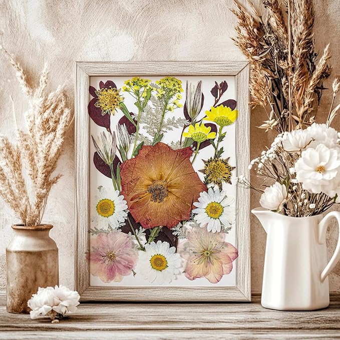 85Pcs Boho Dried Flowers for Crafts, Real Natural Pressed Flowers for Crafts Vintage Dried Pressed Flowers Dry Leaves for Resin, DIY Art, Scrapbook, Jewelry, Candle & Soap Making โ Tweezers Included