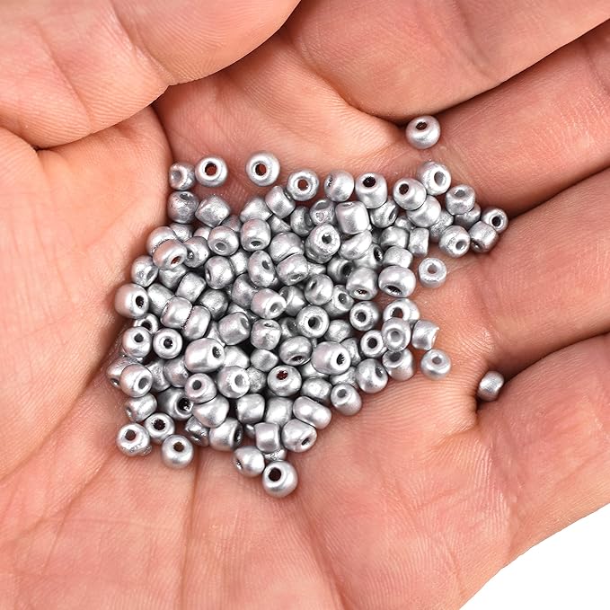 Mandala Crafts 6/0 Glass Seed Beads for Professional Beadwork, 2500 Metallic Silver Glass Beads