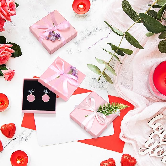 Tenceur 100 Pcs Valentines Jewelry Gift Boxes Bulk Kraft Jewelry Cardboard Box for Necklace Earring Bracelet Storage Package