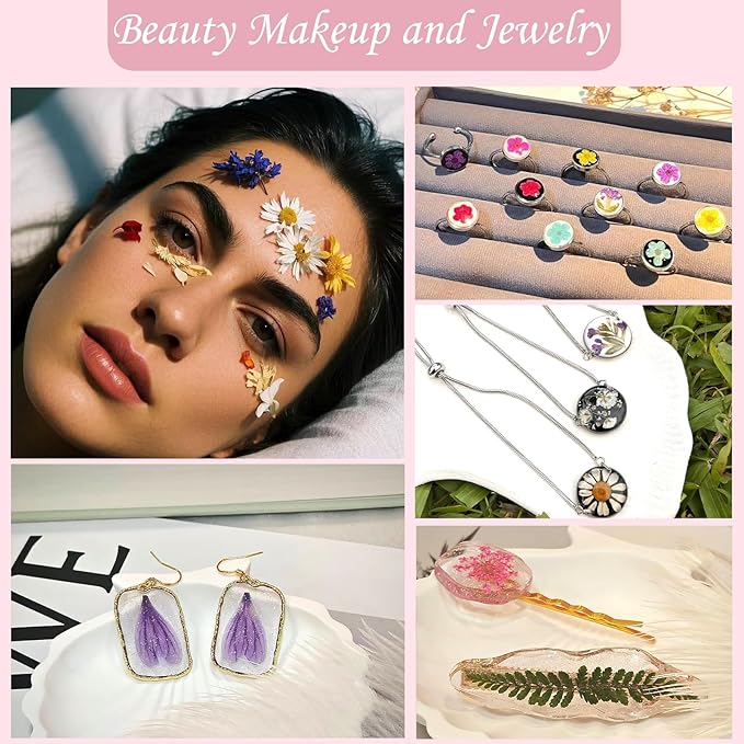 90P Black & White Dried Flowers for Crafts, Real Natural Pressed Flowers in Halloween-Style Tones for Resin Art, DIY Crafts, Jewelry & Candle Decor – Tweezers Included