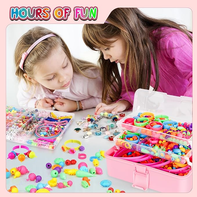 FUNZBO 1600 Pcs Pop Beads with Bracelet Making Kit, Jewelry Making Kit for 3 4 5 6 7 8 9 Year Old Little Girls, Arts and Crafts Toys for Kids, Necklace Bracelet Ring Creativity Holidays Birthday Gifts