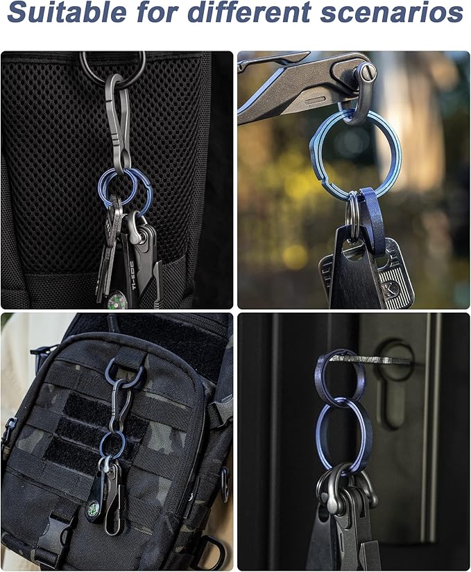 TISUR Titanium Key Ring,Elegant Quick Release Side Pushing Split Rings Kit for Keychains,Heavy Duty Keyring for Dog Tag