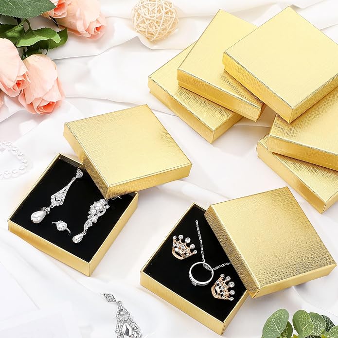Tenceur 100 Pcs Valentines Jewelry Gift Boxes Bulk Kraft Jewelry Cardboard Box for Necklace Earring Bracelet Storage Package