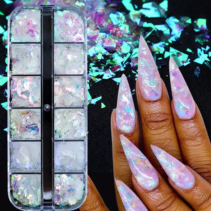 AddFavor 4 Boxes Nail Glitter Mixed Shaped Holographic Heart Star Nail Sequins Flakes Lash Decals for Nail Art Decoration/False Eyelash Decor