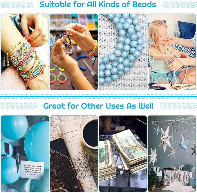 Stretchy String for Bracelets, Cridoz 5 Rolls Clear Elastic String Stretch Cord Jewelry Bead Bracelet String with 2 Pcs Beading Needles for Seed Beads, Pony Beads