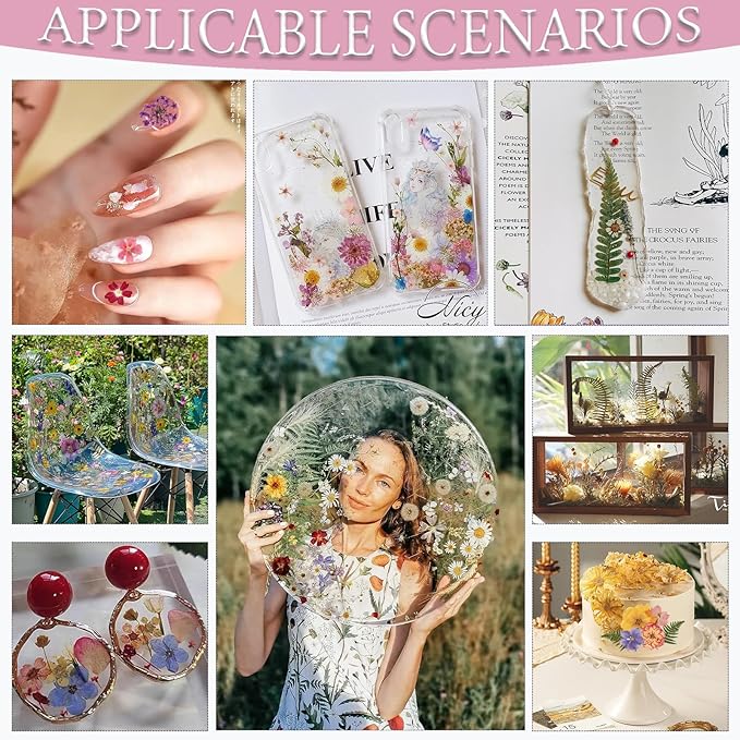 Eshow 113Pcs Dried Pressed Flowers for Crafts, Natural Dry Flowers for Resin with Tweezer for Scrapbooking DIY Art Crafts, Epoxy Jewelry Molds, Candle, Soap Making