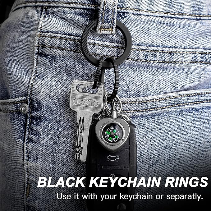 TISUR Titanium Keychain Rings, Split Side Pushing Key Rings Heavy Duty Black Key Ring For Key Chain Carabiner Dog Tag Ring