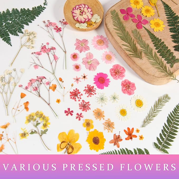 nisetten 110+PCS Pressed Flowers for Resin molds Real Dried Flower Leaves for Resin Jewelry Making Dry Flowers for Scrapbooking Crafts DIY Soap Candles Making Nails Décor (Colorful-A)
