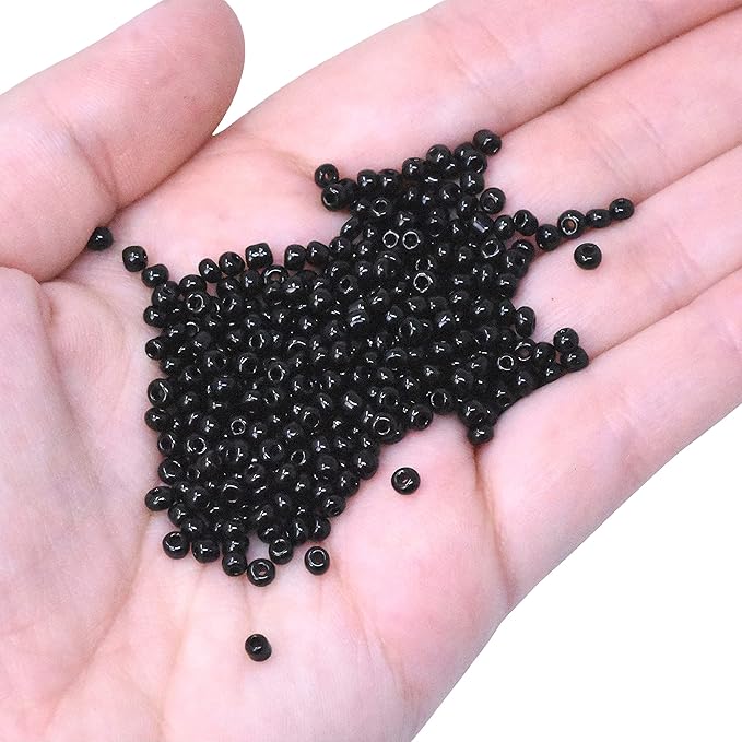Mandala Crafts 8/0 Glass Seed Beads for Professional Beadwork, 6000 Black Glass Beads