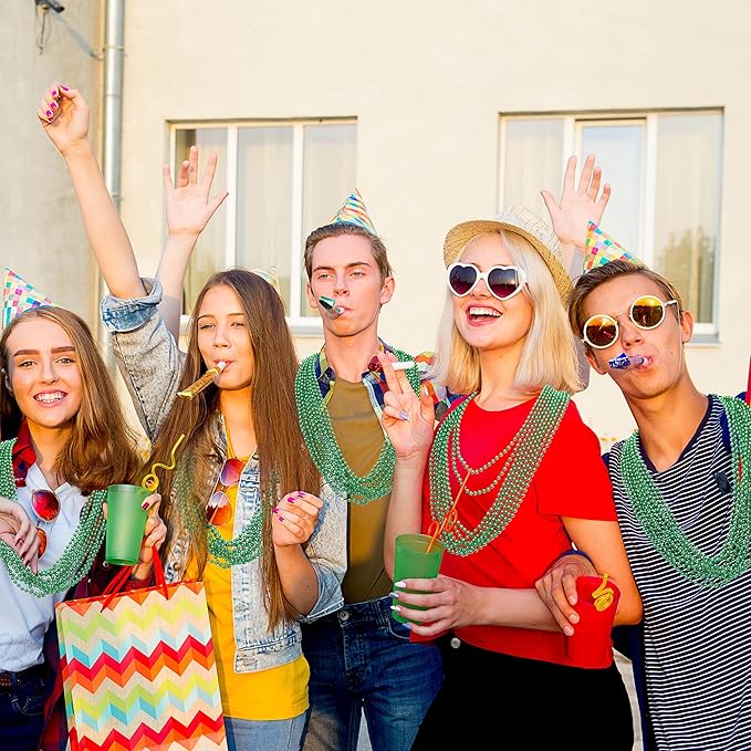 100PCS St Patricks Day Accessories, Green St. Patricks Day Beads Necklace, 33" Round Beads Irish Saint Patricks Necklaces Costume Bulk, Parade Throw Accessories for Wedding Birthday St. Patricks Decor