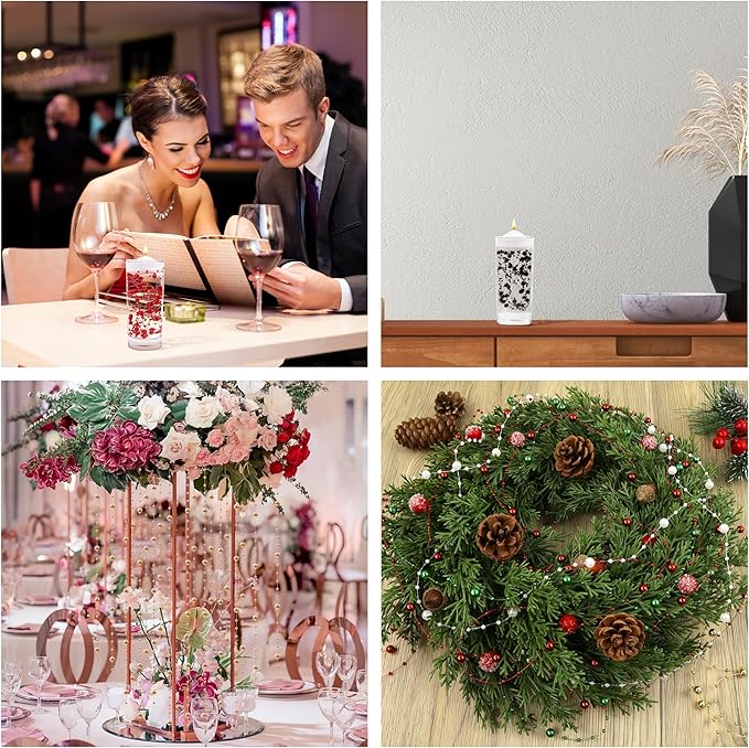 LAIDANLA 30 Pcs Light Gold Artificial Floating Pearls for Vases Faux Pearl Beads String for Garland Vase Filler Floating Candle Wedding Anniversary Birthday Party Table Centerpiece Vases Decor