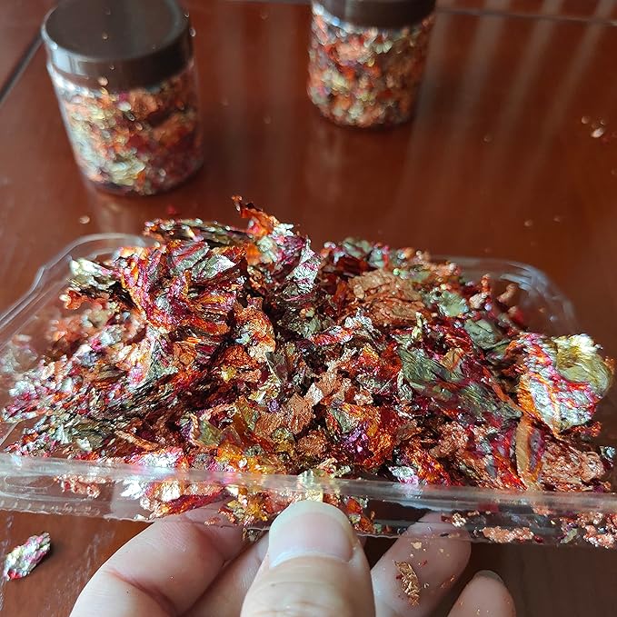 JINRUISI Gilding Flakes Variegated Gold Foils Leaf Flakes Gilding Craft Paper Decoration Art Supplies (Autumn Leaves)