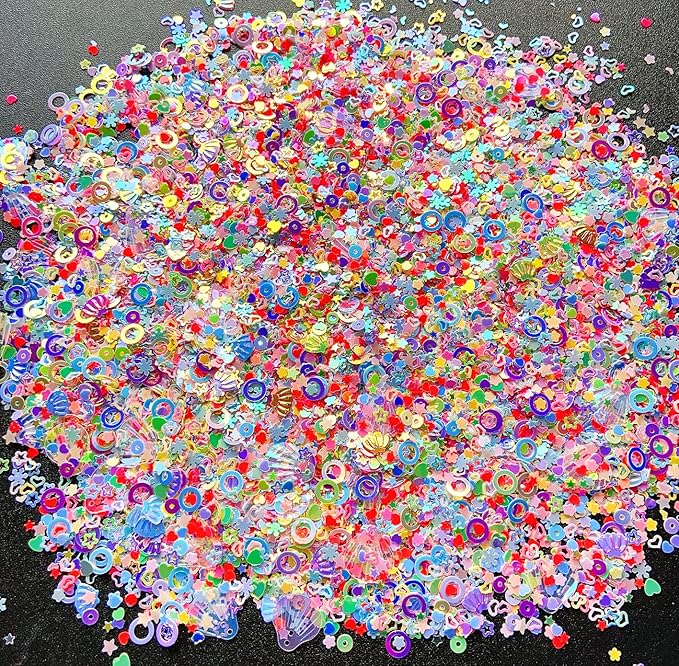Heart Star Butterfly Craft Sequins Holographic Nail Glitte Confetti Shell Snowflakes Nail Art Holographic Glitter Nail Art Glitter Sequins for Women Girls Nail Decoration(Mixed colors-50G)