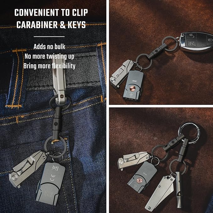 KeyUnity Detachable Key Ring Connector, Double-end Swivel Keychain Titanium Rotatable Key Organizer Linker for Carabine