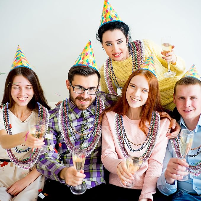 100PCS Mardi Gras Beads, Colorful Beads Necklace Toy Party Favors, 33" Bead Costume Accessories Bulk, Festival Mardi Gras Parade Throw Accessories Wedding Birthday Celebrations Decor