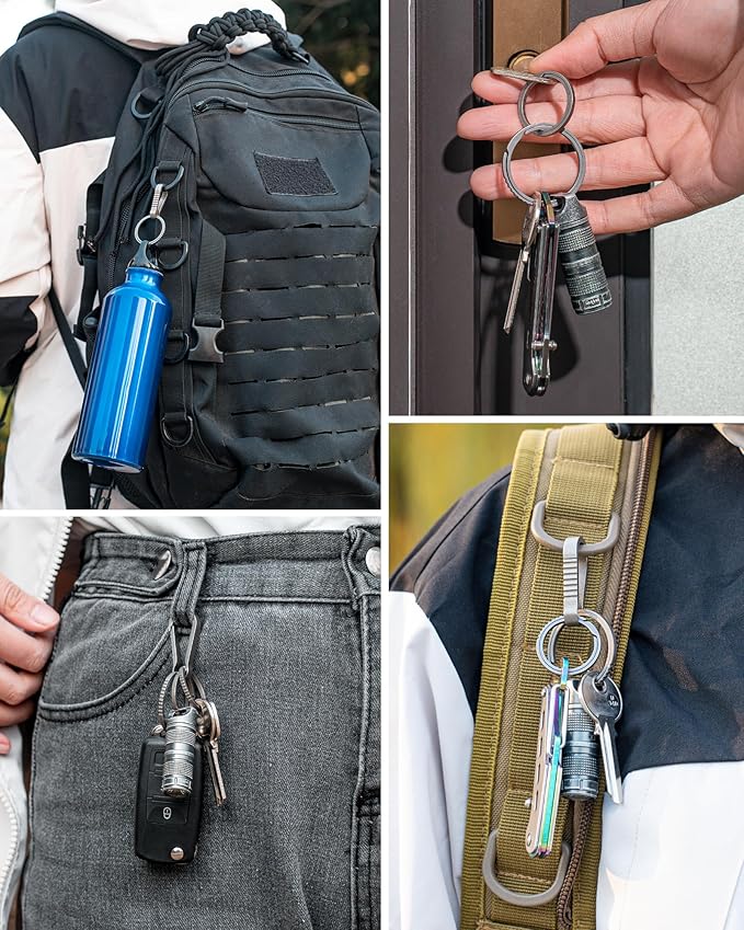 TISUR Titanium Keychain Rings, Split Side Pushing Key Rings Heavy Duty Black Key Ring For Key Chain Carabiner Dog Tag Ring