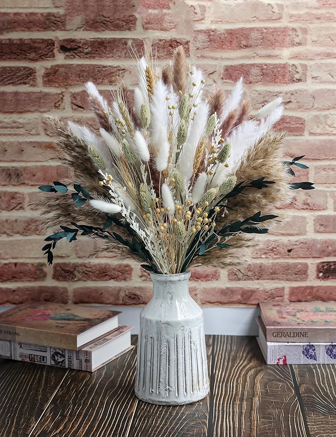 xin's convey 126pcs Dried Pampas Grass Decorations, Dried Flowers Bouquet, Reed Grass Bouquet for Boho Floral Wedding, Bedroom, Rustic Farmhouse Decor.