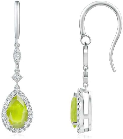 ANGARA Natural Peridot Earrings for Women | Pear-Shaped Peridot Drop Earrings with Diamond Halo in 14K Solid Gold/Platinum | August Birthday, Anniversary, Gemstone Jewellery Gift