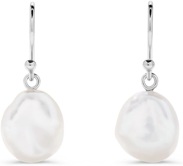 .925 Sterling Silver AAA White Freshwater Cultured Baroque Pearl 1" French Wire Dangling Drop Earrings (Choice of Size)