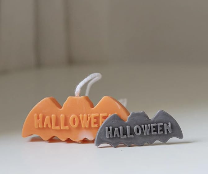 TOPYS 3 Pcs Halloween Candle Silicone Molds Set, DIY Letter Bat, Mummy Ball and 3D Pumpkin Container Mould for Candle Making, Wax Gypsum Ornament Resin Soap Chocolate Mold Home Decor