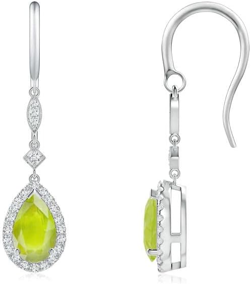 ANGARA Natural Peridot Earrings for Women | Pear-Shaped Peridot Drop Earrings with Diamond Halo in 14K Solid Gold/Platinum | August Birthday, Anniversary, Gemstone Jewellery Gift
