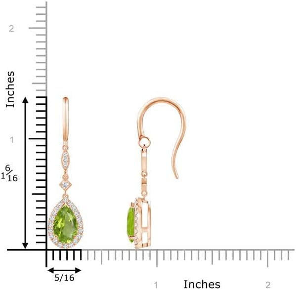 ANGARA Natural Peridot Earrings for Women | Pear-Shaped Peridot Drop Earrings with Diamond Halo in 14K Solid Gold/Platinum | August Birthday, Anniversary, Gemstone Jewellery Gift