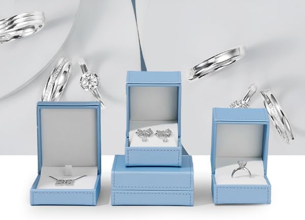 Leather Earring Gift Box Jewelry Gift Boxes Trinket Storage Case for Anniversary Wedding Birthday Mother's Day Gifts(Blue)