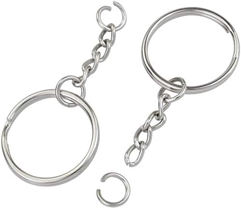100 Pcs NANSSY 1 Inch/25mm Split Keyrings with Chain Silver Keychain Ring, Key Chains Rings Parts with Open Jump Ring and Connector.