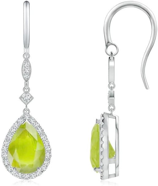 ANGARA Natural Peridot Earrings for Women | Pear-Shaped Peridot Drop Earrings with Diamond Halo in 14K Solid Gold/Platinum | August Birthday, Anniversary, Gemstone Jewellery Gift